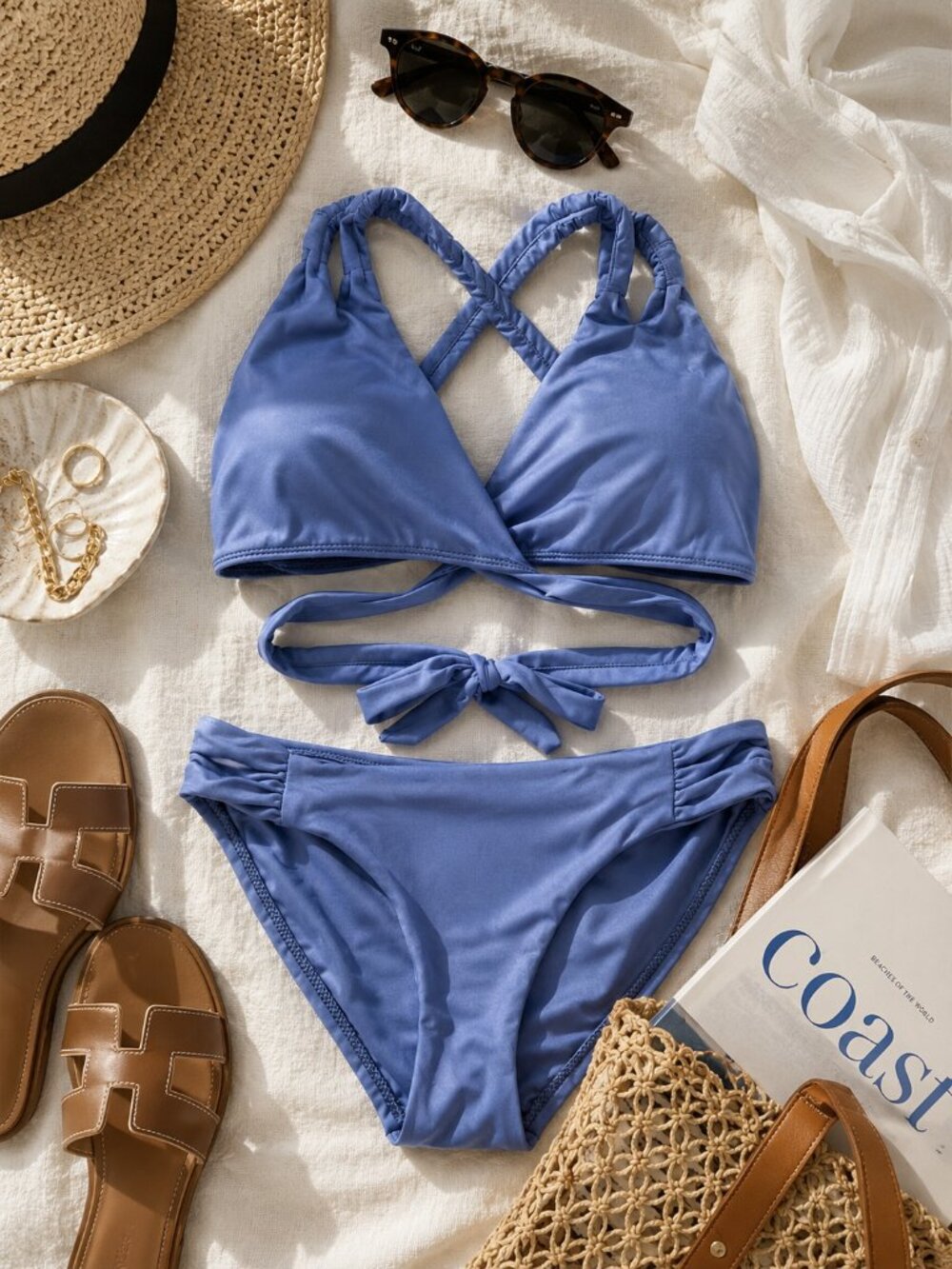 Becca Blue Two Piece Bikini Set Women’s Small | Wrap Top Strappy Swimwear
